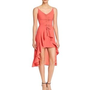 Finders Coral Ruffle Ruched High- Low Midi Dress S